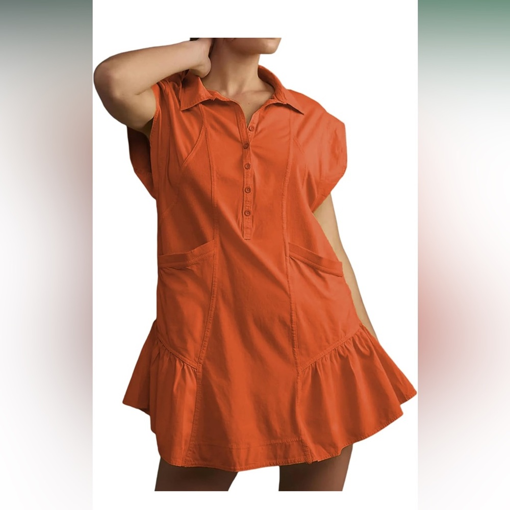 EsheSy Women's Button Down Dress Short Sleeve Patchwork Mini Dress with Pockets